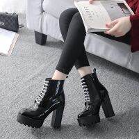 COD dsdgfhgfsdsss 2023 Autumn Winter New Style Patent Leather Short Boots Waterproof Platform Thick Heel Martin Tube Dance Womens Mid-Tube