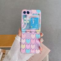 สำหรับ Samsung Galaxy Z เคสฝาพับ5 4 3หัวใจแห่งความรักที่น่ารักพิมพ์ลายเคสโทรศัพท์โปร่งใสสำหรับ Samsung Galaxy Z Flip3 ZFlip5 ZFlip4ฝาหลังฮาร์ดพีซีกันกระแทก