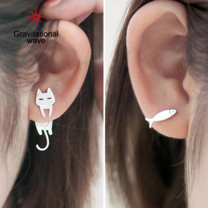 gravitational-wave-1ชุดต่างหูสตั๊ด-fish-plated-น่ารักสไตล์เกาหลี-asymmetrical-ear-studs-วันเกิด-gift