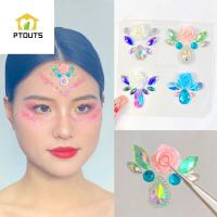 PTOUTS สติกเกอร์รอยสักหน้าผาก3D DIY ใบหน้าที่มีสีสันใบหน้า Rhinestone ตาเงาคริสตัลแฟชั่นเด็กสติกเกอร์ลายอัญมณีผู้หญิง