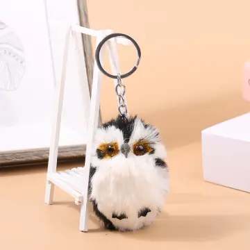 New Cute Girls Mini Plush Fur Owl Key Chain On Bag Female Fluffy Nighthawk  Keychain For Woman Car Trinket Wedding Party Toy Gift