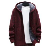 ㍿ hnf531 Simple Sweater Coat Zipper Closure Thick Plush Lining Long Sleeve Solid Color Men Cardigan for Home