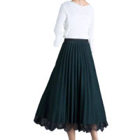 Womens Elegant Reversible Both Sides Pleated Midi Skirt Fashion Flocking All-match Mesh A Line High Waist Summer Female Skirt