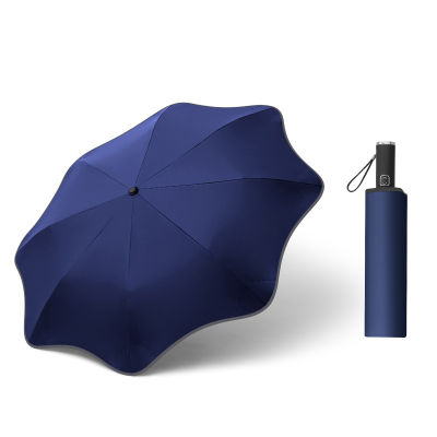 ร้อนเต็มอัตโนมัติป้องกันรังสียูวีร่มที่มีแถบสะท้อนแสงโค้งมนมุม Windproof 8ซี่โครงธุรกิจร่มเคลือบสีดำร่มกันแดด