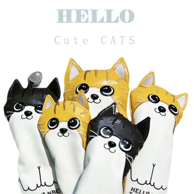 ◈☾♕ Cute cartoon Cats golf club Cover for Driver 1 Fairway 35 Woods Covers Hybrid UT Waterproof PU Leather Headcovers Protector