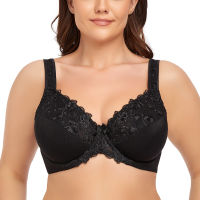 Minimizer Bra Plus Size Women Full Coverage Non-Padded Underwire Lace Black Floral Embroidery For Female B C D DD E F G H I