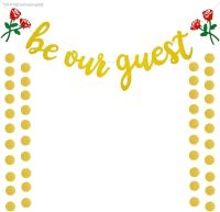☍✕ Be Our Guest Gold Sign Banner Beauty And The Beast Party Supplies Disposable Cup Plate For Birthday Party Wedding Decorations