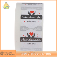 Shao 500PCS/ROLL kraft Paper handmade with Love Sticker สำหรับ Candy Package Seal labels