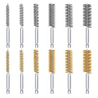 12PCS Steel Bore Wire Brush Twisted Wire Stainless Steel Cleaning Brush with Handle 1/4 Inch Hex for Pipe Hole