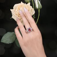 JewelryPalace New 925 Sterling Silver Wedding Engagement Ring for Woman Vintage Art Deco Bowknot 2.4ct Oval Created Ruby Ring