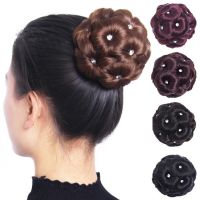 【CW】 9 Flowers Faux Synthetic Bun Hair Extension Elastic Bridal Donut Chignon Wedding Bride Hairpiece Ponytails