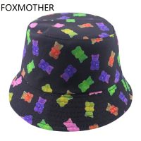 {You have a hat}FOXMOTHER New Men,พิมพ์การ์ตูนหมีหมวกทรงถังผู้หญิงกลับได้หมวกหมวกใส่ตกปลาฤดูร้อน