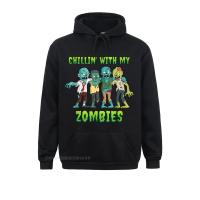 Chillin With My Zombies Halloween Anime Funny Hoodie Mens Dominant Hoodies Thanksgiving Day Sweatshirts Men Sportswears Size XS-4XL