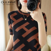 OULINNA เสื้อสเวตเตอร์ถักตัวอักษรเวอร์ชันเกาหลีของผู้หญิง,เสื้อยืดใส่ด้านในเข้าได้กับทุกชุดทรงหลวมแขนสั้นสไตล์ยุโรปปี2022