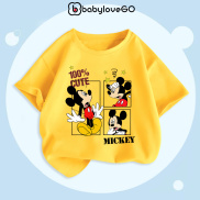 Áo thun ngắn tay cho bé BabyloveGO vải cotton in hình hoạt hình MICKEY