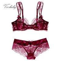 《Be love shop》Varsbaby  Ultra-thin Transparent Large Size Underwear Sexy Floral Bra Panty Set