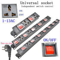 รางปลั๊กไฟ PDU ตู้แร็คเครือข่าย 1U หน่วยจำหน่ายไฟฟ้า universal socket independent switch 2m extension line 1-13AC ปลั๊กสามตา