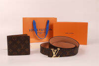 [ของแท้100%] เซต TOP.1LV กล่องของขวัญ2-In-1,หัวเข็มขัดโลหะกระเป๋าสตางค์หนังแท้ป้องกัน