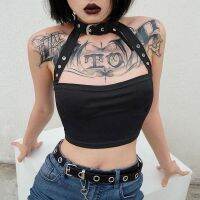 [A LIKE] 2022 Hot Stings Vest WithCrop Tops Sexy LadiesCamis Top Black Gothic Tank