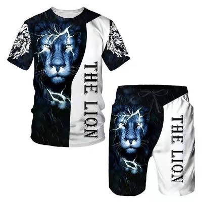 ▥ hnf531 Naimo Mens Short Sleeve 3D Printed T-Shirt Tiger Graphic Top Mens Casual Tracksuit