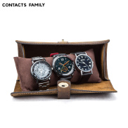 CONTACTS FAMILY 3 Slot Watch Roll Display Box Retro Cow Leather Travel