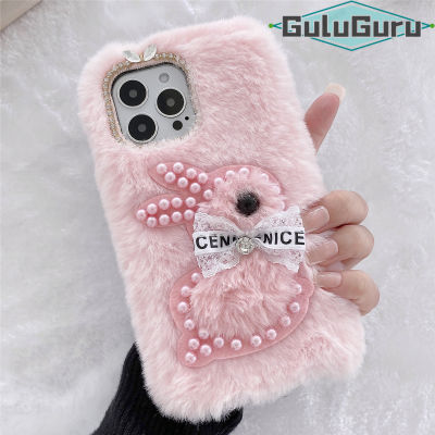 สำหรับ Samsung Galaxy A11 A21 A21s A31 A51 A71 5G Furry กระต่ายนุ่มของเล่นกระต่ายน่ารัก + มุกหรูหรา Girly กรณีกลับ,แฟชั่น Faux Fur Plush Fluffy ป้องกันยืดหยุ่น Shell,ตุ๊กตาการ์ตูน