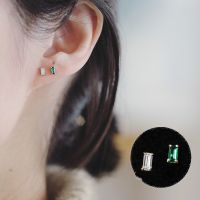 CWGOLDtutu 14K Solid Gold Stud Earring Green Emerald Jewelry Crystal Simple Minimal Style Rectangle Minimalist Wedding Bride Gif