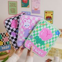 Korean Style Cartoon PU Leather Tablet Case Checkerboard Pattern Zipper Bag For iPad Scratch-resistant Protective Clutch PVC Bag Cases Covers