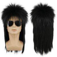 FGY Black Men 39;s Halloween Long Cosplay Synthetic Wigs With Bangs Straight Hair 80s High End Disco Party Rock Ladies Wigs