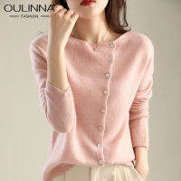 OULINNA 2022ฤดูใบไม้ร่วง Single-Breasted Cashmere Cardigan ผู้หญิง100 Pure Cashmere ต่ำรอบคอบางถักด้านนอก Wear