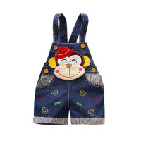 DIIMUU แรกเกิดเสื้อผ้าเด็กวัยหัดเดินชายหญิงกางเกงขาสั้น Overalls กางเกงยีนส์ผ้าฝ้าย Bottoms พิมพ์น่ารักเสื้อผ้าลิงสำหรับ 1-3 T