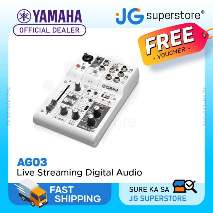 Yamaha AG03 Multipurpose 3-Channel Audio Mixer Interface w/ Recording and  Playback, Touch DSP Control Effects  XLR Pin, 6.35mm 3.5mm TRS AUX,  and RCA Connectors for Audio  Sound Production,