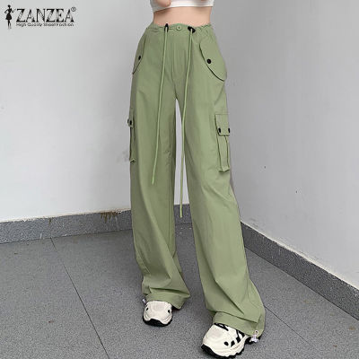 (สินค้ามาใหม่)(จัดส่งฟรี)Fancystyle ZANZEA เอวยืดหยุ่นสายรูดสไตล์เกาหลีของผู้หญิงกางเกงหลวมกางเกงขายาวสีทึบแฟชั่น #10