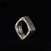 New Silver Mens Ring Retro Square Round Pangu Trend Personality Domineering Handmade Ring Jewelry Accessories