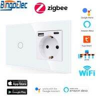 ஐ Bingoelec ZigBee Touch Switches 1/2/3Gang with EU FR Standard USB Wall Socket Smart Light Switch Google Alexa App Control