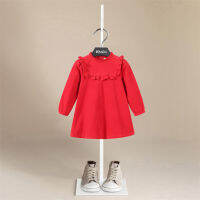 nd 2021 New Fashion Red Corduroy Girls Dress Autumn Childrens All-match Elastic Cuffs Long-sleeved Princess Dress