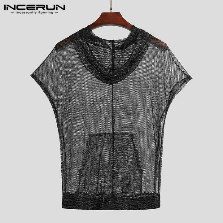 incerun-เสื้อผู้ชายแบบมีฮู้ดแขนสั้นทรงหลวมเสื้อเสื้อปาร์ตี้เสื้อ-ลดล้างสต๊อก