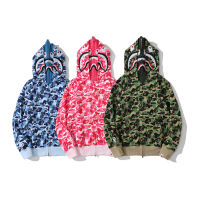 BAPE ผู้ชายผู้หญิง Hoodies แจ็คเก็ตเสื้อโค้ท ABC CAMO Shark Stitch ลามิเนต Double Hood เสื้อกันหนาวมีซิปเสื้อผ้าสีชมพูสีฟ้าสีเขียว M-3XL