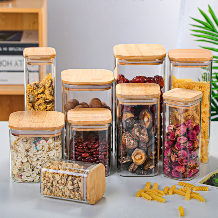 Stackable Kitchen Canisters Set Clear Glass Jars for Home Kitchen  Thicken Airtight Food Storage Jars with Wood Bamboo Lid - China Square Glass  Bottle, Airtight Glass Jar