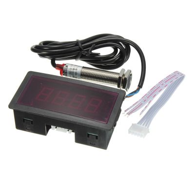 LED 4 Digital Tachometer RPM Speed Meter Red + NPN Hall Proximity Switch Sensor
