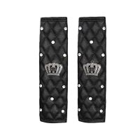 PU Leather Car Seat Belt Cover Shoulder Seat Belt Pad Rhinestones Crown 2 PCS Adults Youth