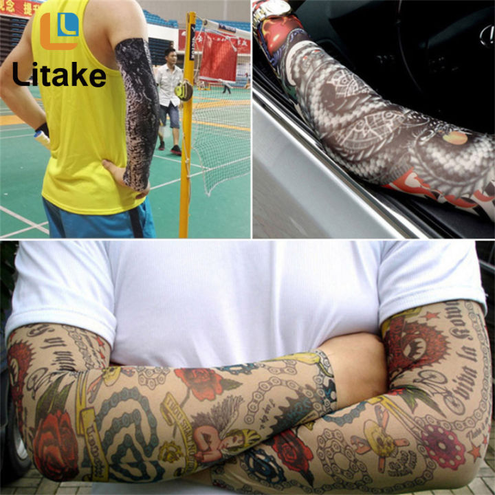 ไนลอนกลางแจ้ง-tattoo-พิมพ์ปลอกแขนสำหรับถุงมือขับขี่ในช่วงฤดูหนาวปีนเขาครีมกันแดดถุงมือปั่นจักรยาน