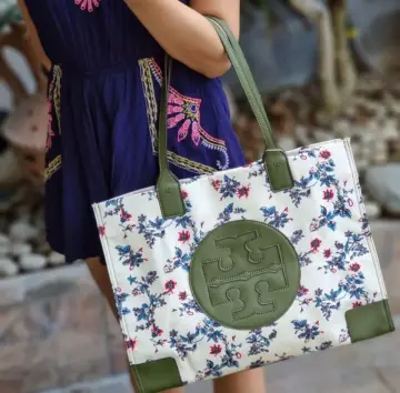 Tory Burch Ella Floral Tote Bag Sage Green in Canvas - US