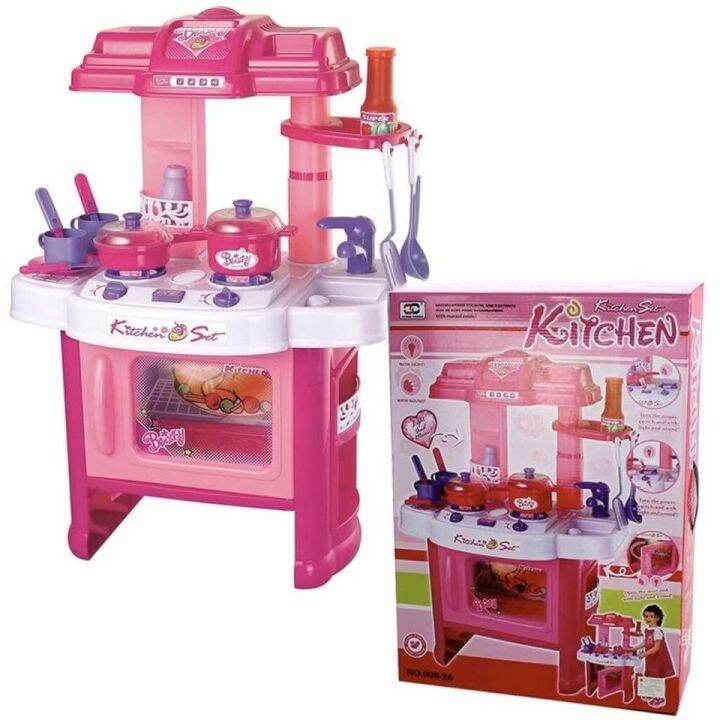 ของเล่น-ชุดครัวของเล่นเด็กkitchensetสีชมพูชุดใหญ่