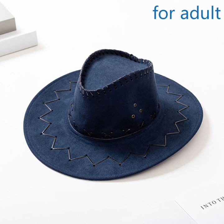 หมวกคาวบอยตะวันตกของ-chijiudianzi-สำหรับผู้ชายผู้หญิงเด็กหมวกหนังเทียมปีกกว้างกลางแจ้ง