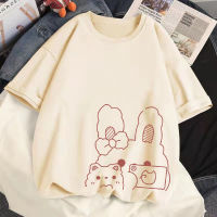 Selfie Rabbit Anime Print TShirt Female Harajuku y2k Clothing Short Sleeve T-shirts Summer 100% Cotton Women Casual Tee Tops