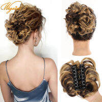 คลิปผมสังเคราะห์แบบทนความร้อนยุ่ง Chignon ทรงโดนัทสีธรรมชาติชิ้นส่วนผมแบบต่อสำหรับผู้หญิง