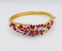 Gorgeous Thai Flower Ruby Cubic Zirconia CZ 22k 24k Yellow Gold GP Women Jewelry