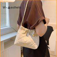 W-AESTHETIC จีบลายสก๊อต กระเป๋าทรงถัง จุได้มาก หนังพียู กระเป๋า Crossbody แฟชั่นสำหรับผู้หญิง ลำลองแบบสบายๆ กระเป๋าถือทรงโท้ท ผู้หญิงผู้หญิงผู้หญิง