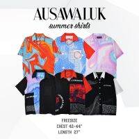 เสื้อเชิ้ตพิมพ์ลายสตรีท ? AUSAWALUK (ใส่สบาย) เสื้อเชิ้ตแขนสั้น ผู้ชาย/ผู้หญิง